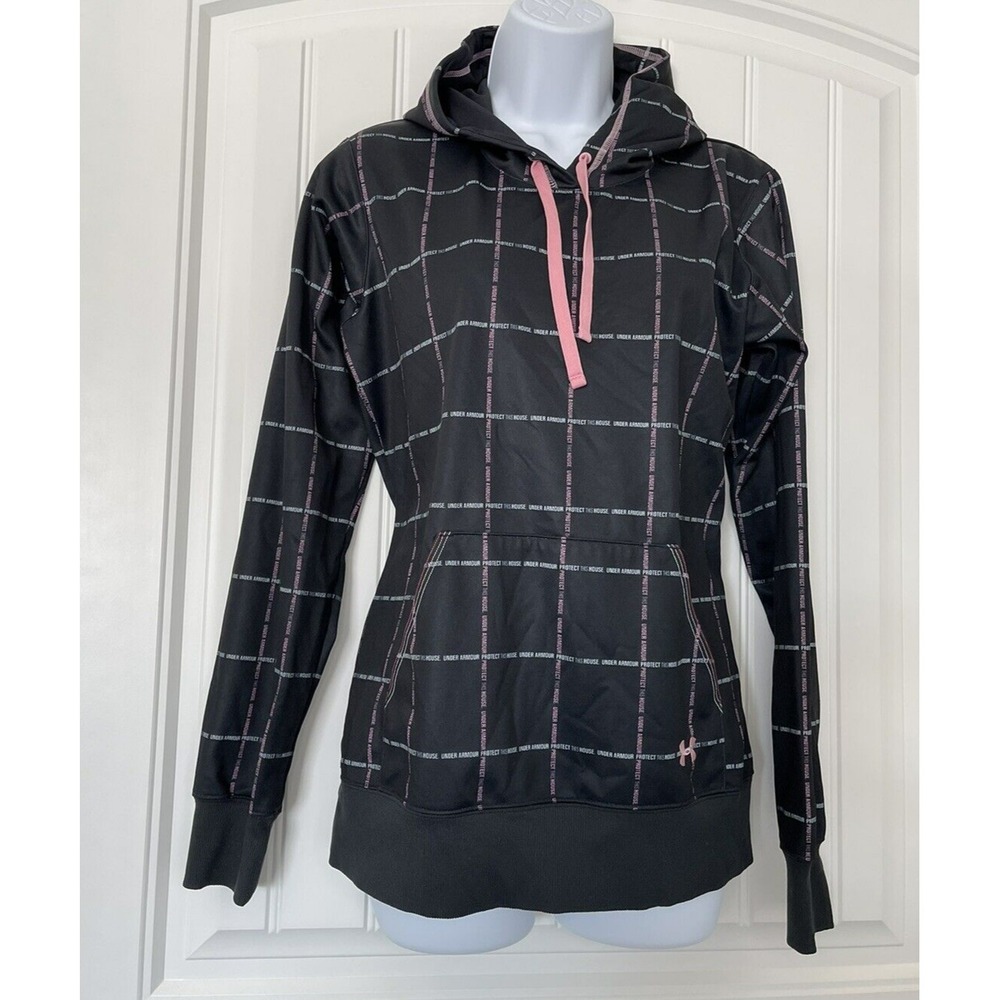 Under Armour Protect This House Hoodie, Black with Pale Pink Grid, Women's Small